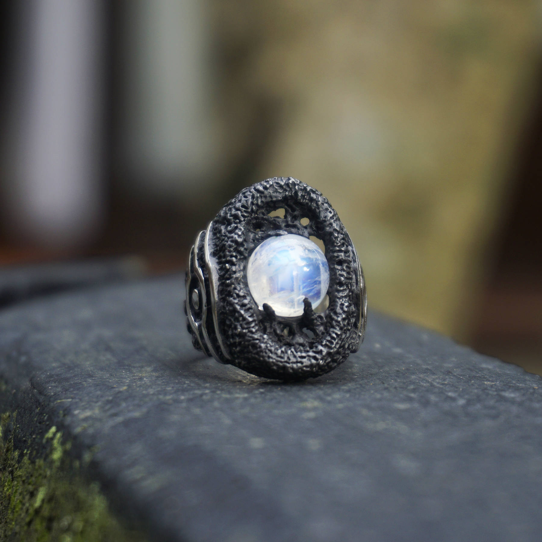 Eye of Horus ring, Egyptian ring, Moonstone ring, Eye ring, Sterling silver ring, Black ring, Statement ring, Moonstone statement ring Ora