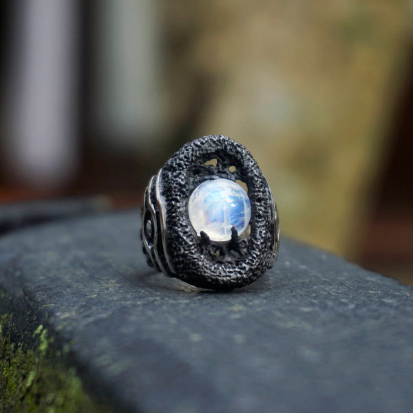 Eye of Horus ring, Egyptian ring, Moonstone ring, Eye ring, Sterling silver ring, Black ring, Statement ring, Moonstone statement ring Ora