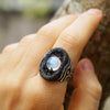 Eye of Horus ring, Egyptian ring, Moonstone ring, Eye ring, Sterling silver ring, Black ring, Statement ring, Moonstone statement ring Ora