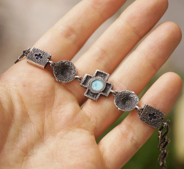 Womens Bracelet with Turquoise and LapisLazuli gemstones - TWINS