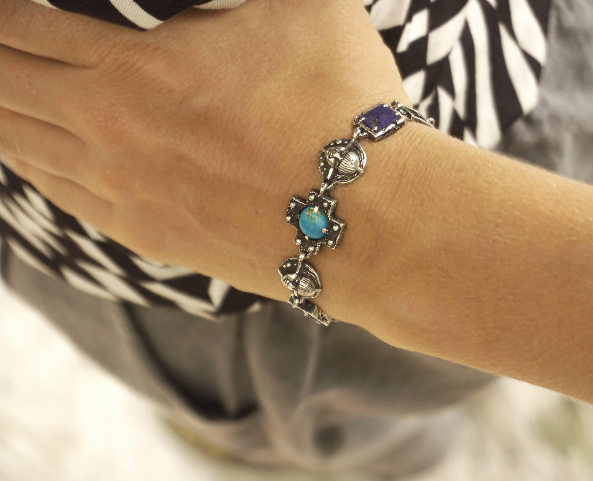 Womens Bracelet with Turquoise and LapisLazuli gemstones - TWINS