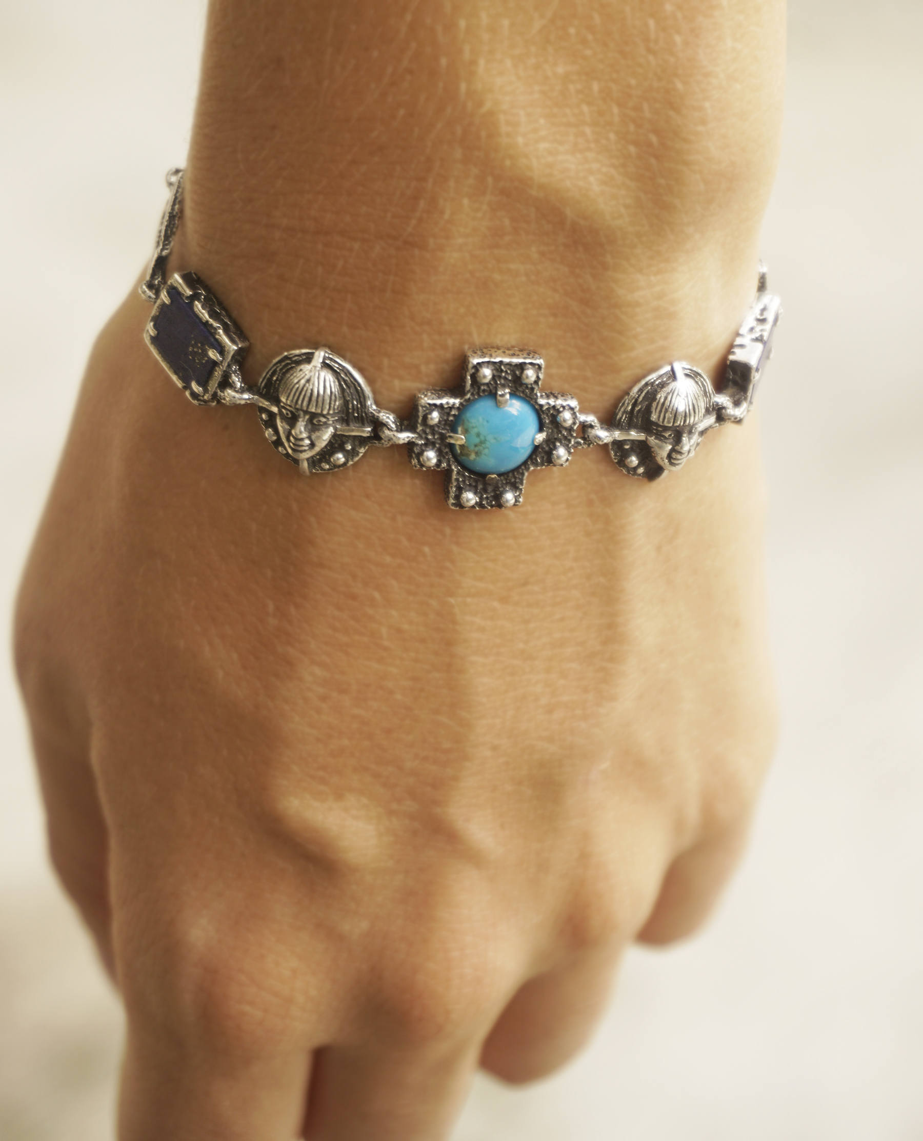 Womens Bracelet with Turquoise and LapisLazuli gemstones - TWINS