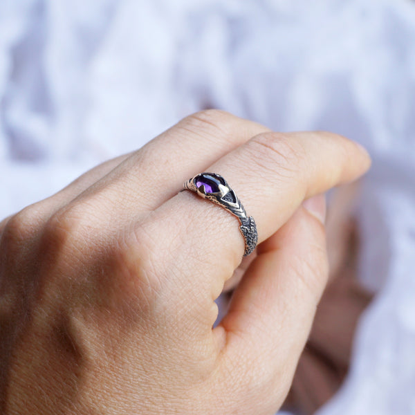 Amethyst Ring, Mens Silver Ring, Mens amethyst ring, Statement Ring, Gemstone Ring, Unique Mens Ring, Mens pinky ring ARGO Cyberpunk