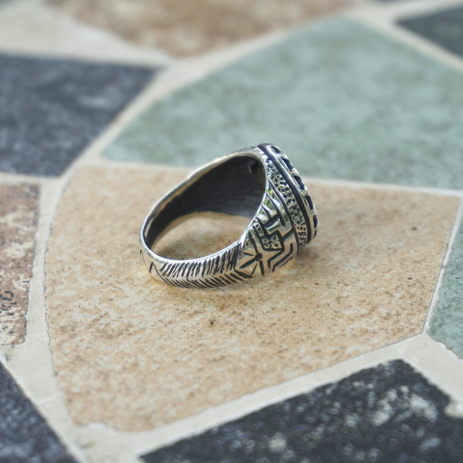 Mens silver signet gemstone ring with Labradorite ring, Mens pinky ring, Antique mens ring SKYWAY