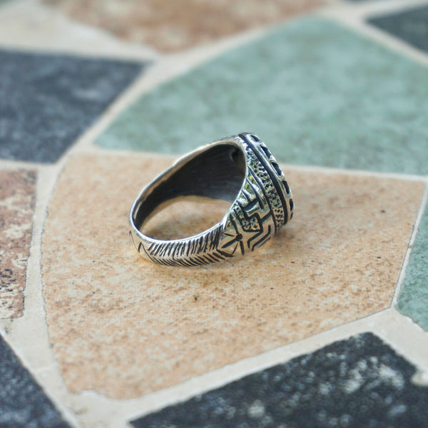 Mens silver signet gemstone ring with Labradorite ring, Mens pinky ring, Antique mens ring SKYWAY