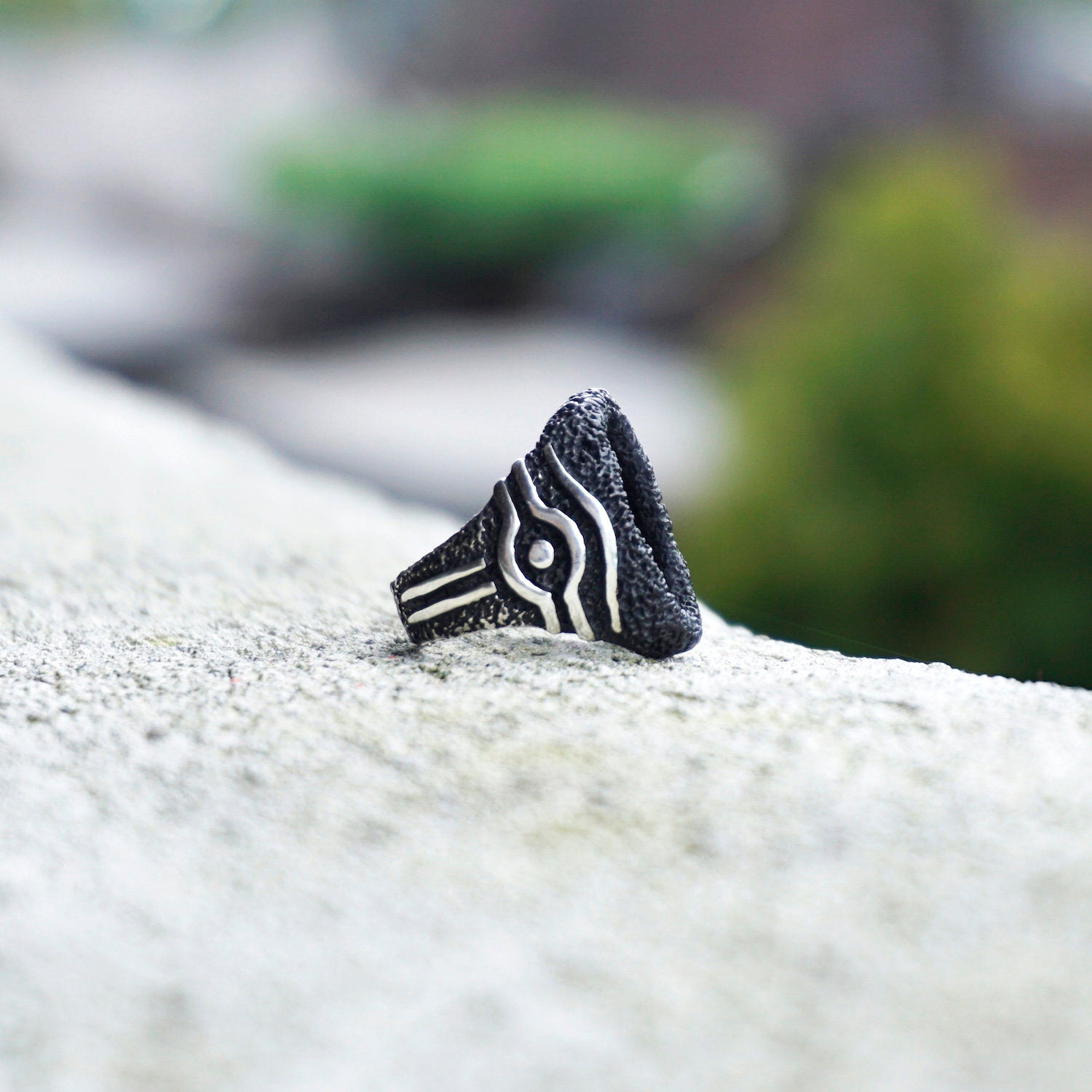 Eye of Horus ring, Egyptian Eye ring, sterling silver ring, Black signet ring, Unique ring, Statement ring, Black ring, Signet ring ORA