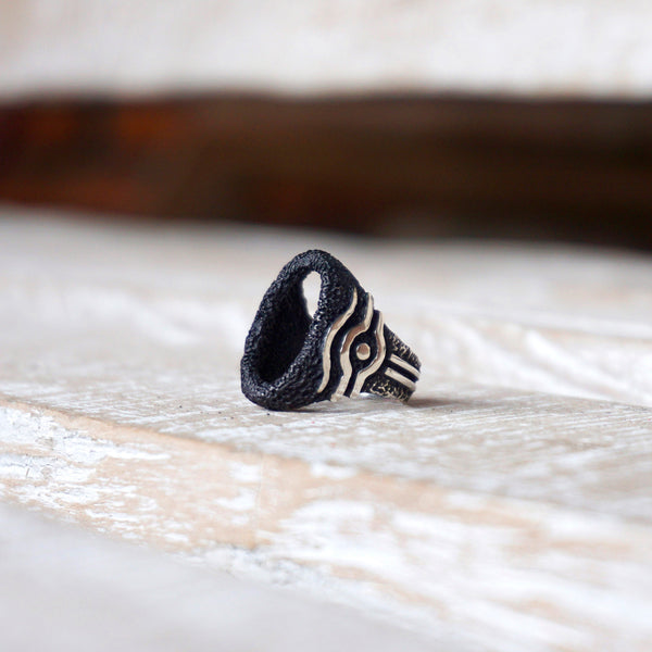 Eye of Horus ring, Egyptian Eye ring, sterling silver ring, Black signet ring, Unique ring, Statement ring, Black ring, Signet ring ORA