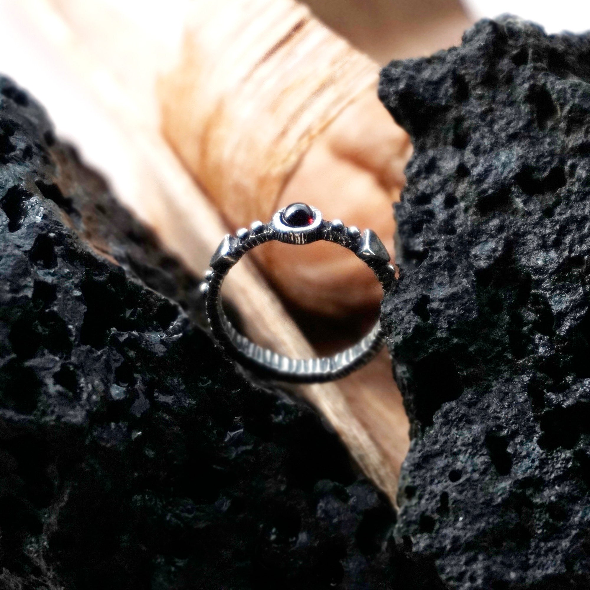 Garnet ring, Silver Garnet ring, Garnet stacking ring, Garnet birthstone rings, Natural Garnet ring, unique garnet ring BERRY