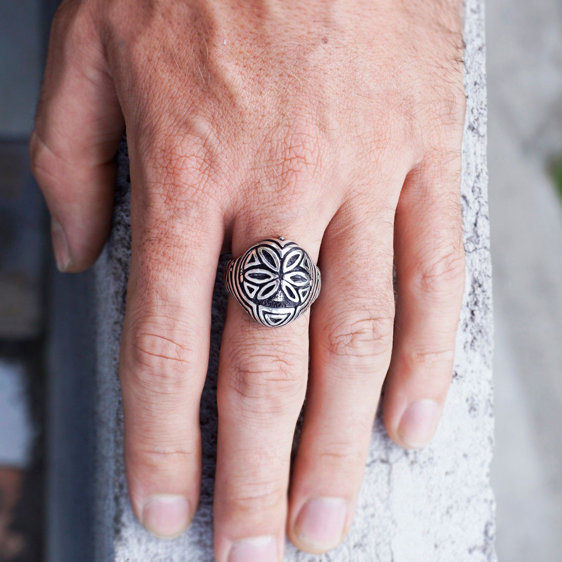 Cyberpunk jewelry, Mens silver ring, Unique mens ring, Signet ring men, Mens pinky ring, Antique mens ring FLOWER FACE Ready to ship