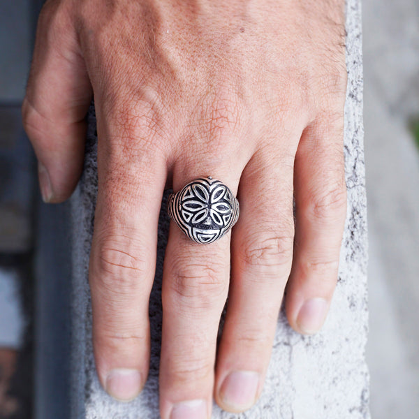 Cyberpunk jewelry, Mens silver ring, Unique mens ring, Signet ring men, Mens pinky ring, Antique mens ring FLOWER FACE Ready to ship