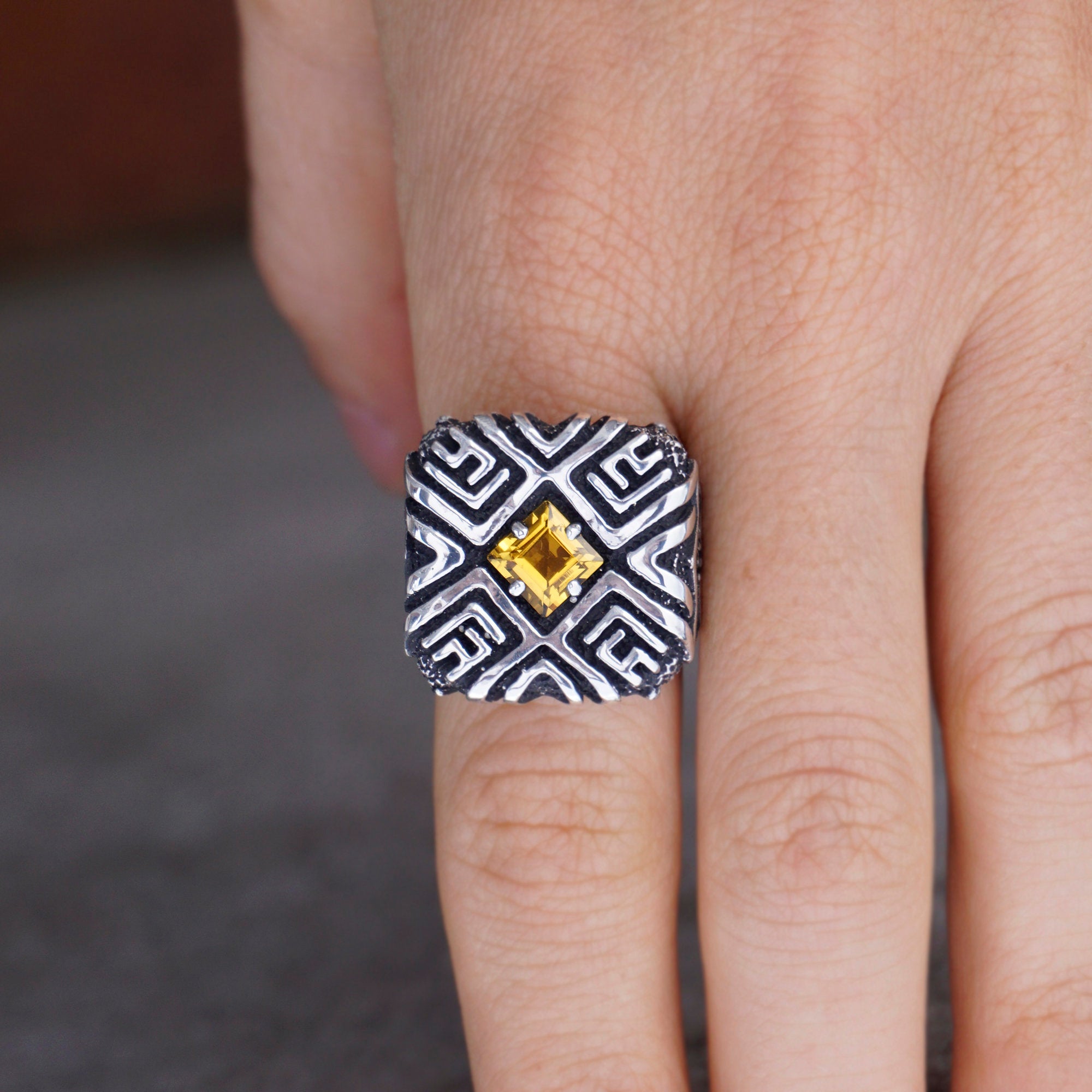 Citrine ring, Shipibo jewelry, Signet ring, Signet ring women, Citrine statement ring, Citrine silver ring, Signet ring men SHIPIBO
