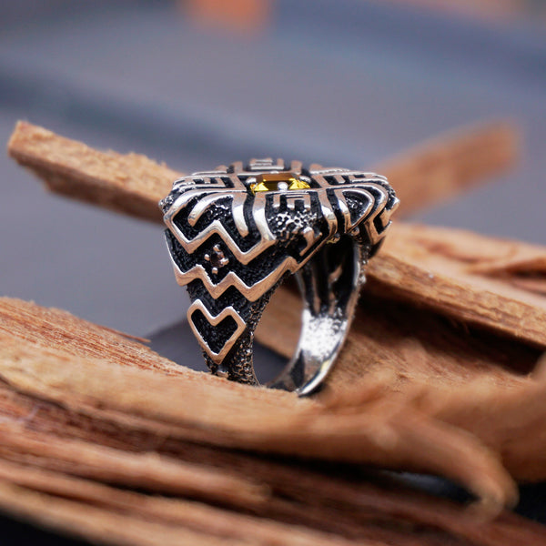 Citrine ring, Shipibo jewelry, Signet ring, Signet ring women, Citrine statement ring, Citrine silver ring, Signet ring men SHIPIBO