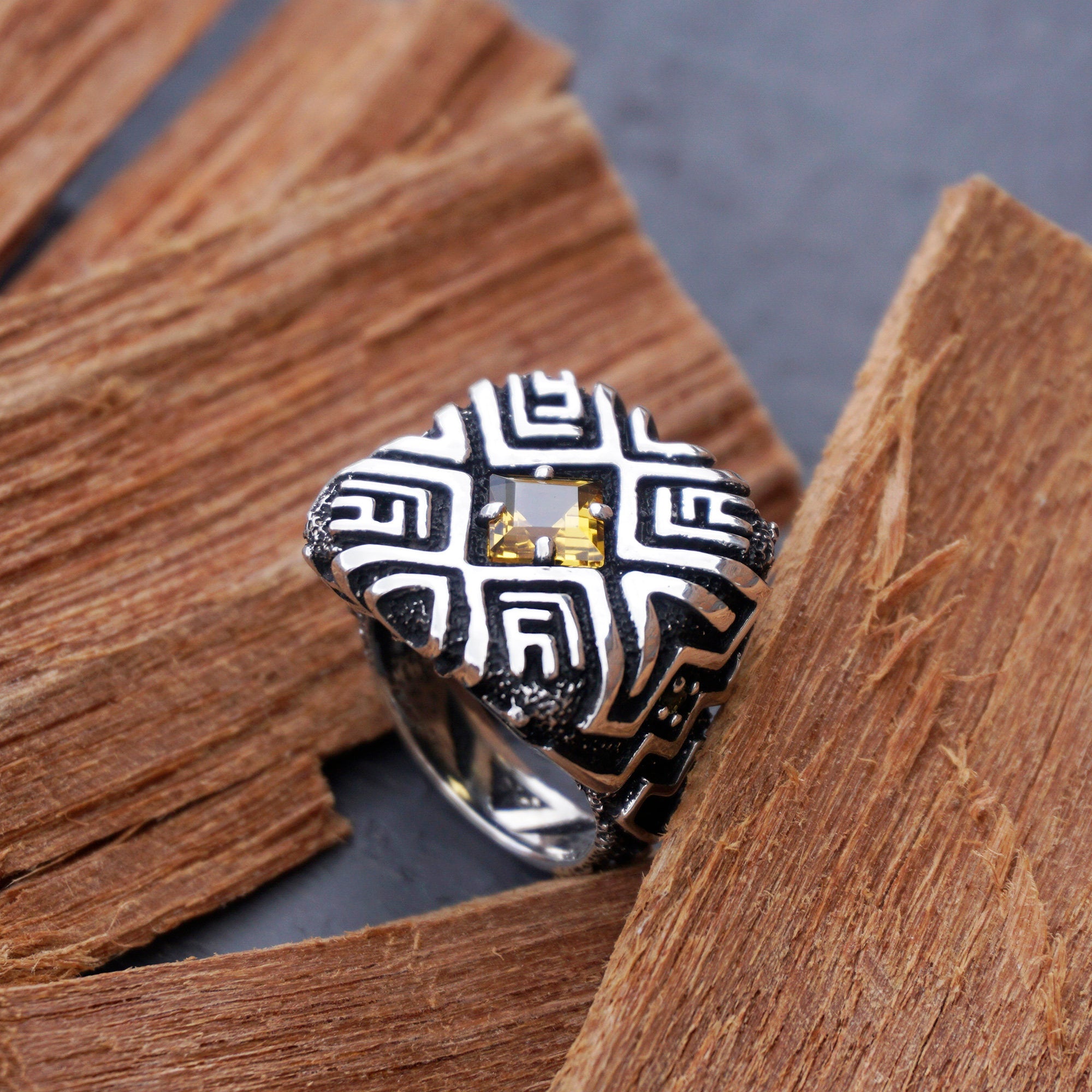 Citrine ring, Shipibo jewelry, Signet ring, Signet ring women, Citrine statement ring, Citrine silver ring, Signet ring men SHIPIBO