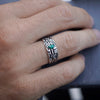 Unique mens band ring with Malachite gemstone - VERT
