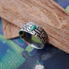 Unique mens band ring with Malachite gemstone - VERT