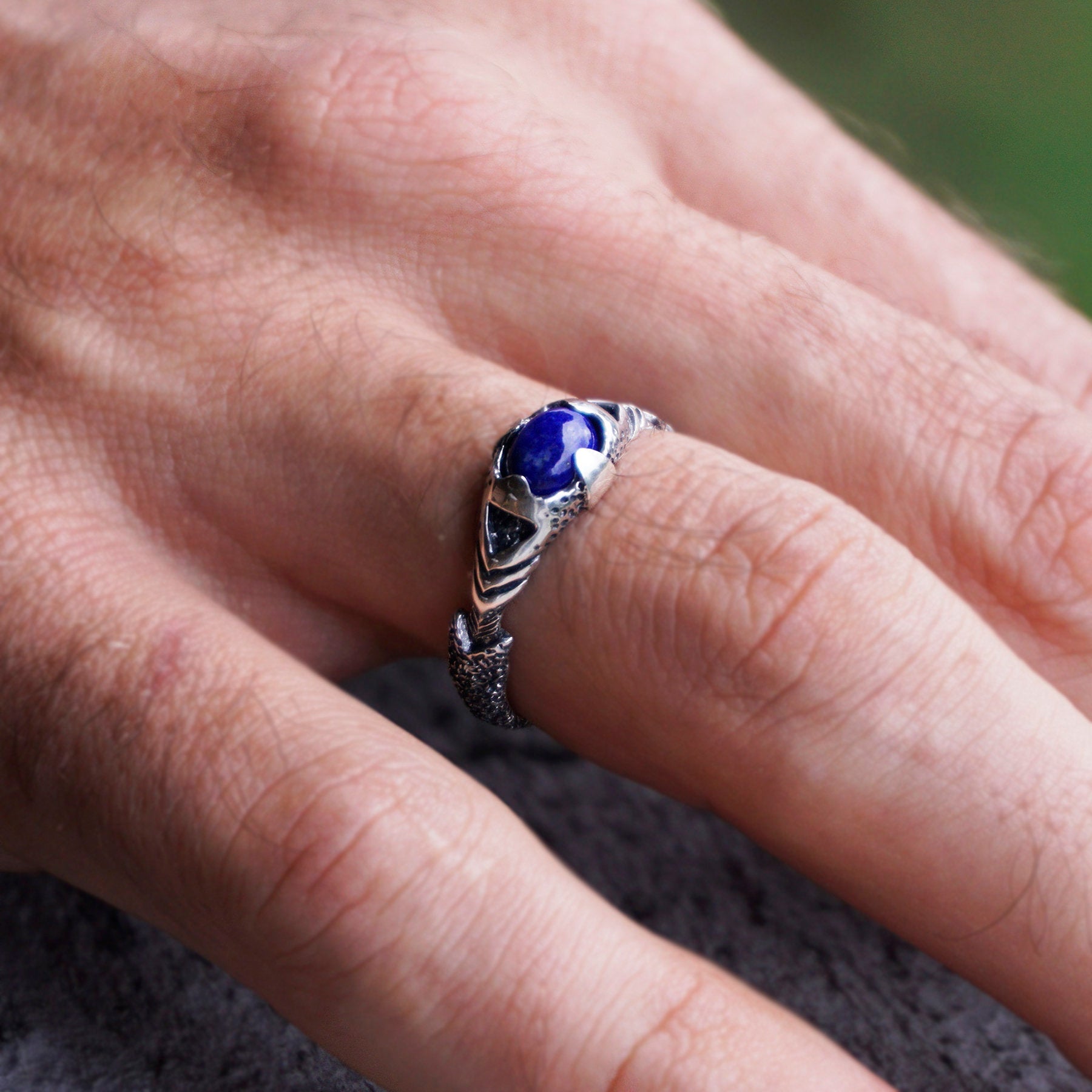 Mens silver Lapis Lazuli ring, Mens pinky ring, Signet ring men ARGO