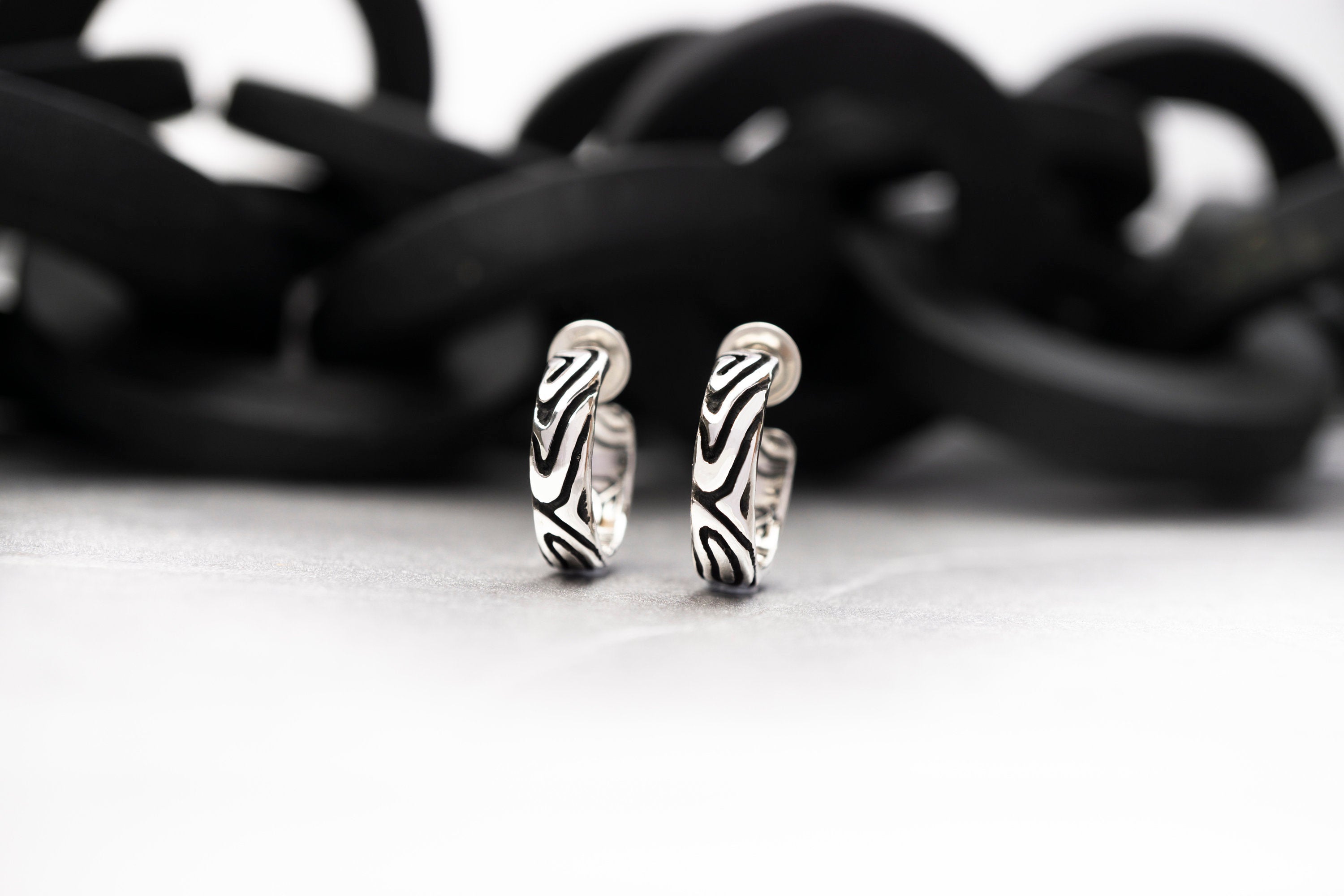 Silver earrings, Silver hoop earrings, Hoop earrings with charm, Statement silver hoops, Thick hoop earrings RIVERHOOP