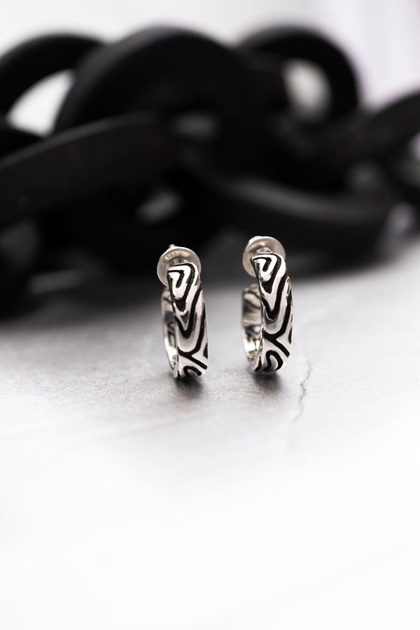 Silver earrings, Silver hoop earrings, Hoop earrings with charm, Statement silver hoops, Thick hoop earrings RIVERHOOP