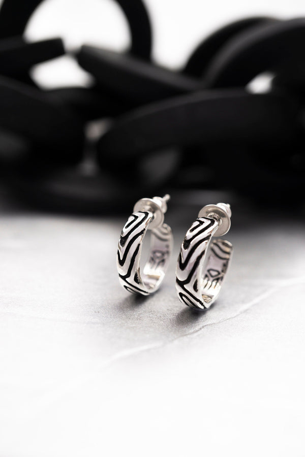 Silver earrings, Silver hoop earrings, Hoop earrings with charm, Statement silver hoops, Thick hoop earrings RIVERHOOP