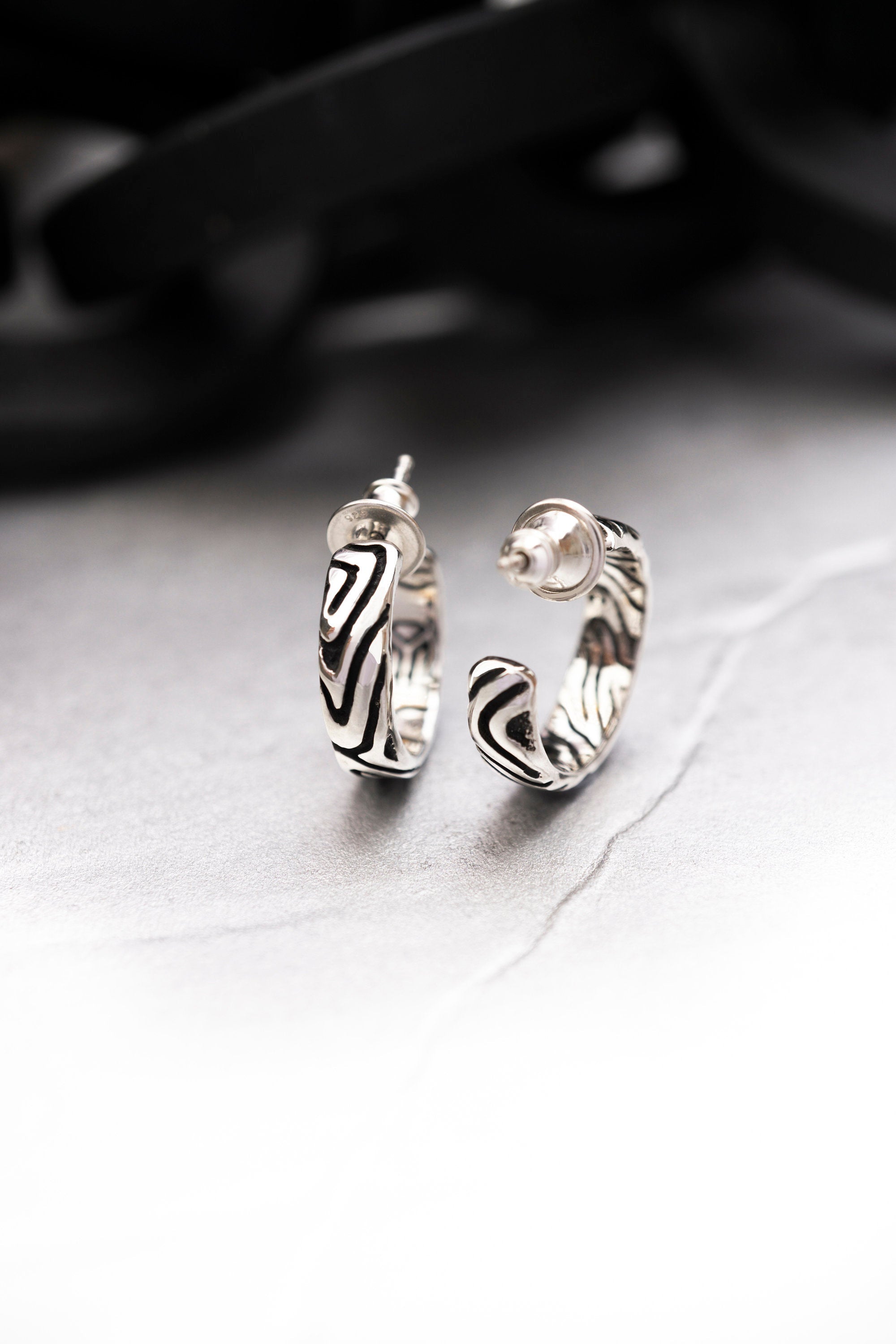 Silver earrings, Silver hoop earrings, Hoop earrings with charm, Statement silver hoops, Thick hoop earrings RIVERHOOP