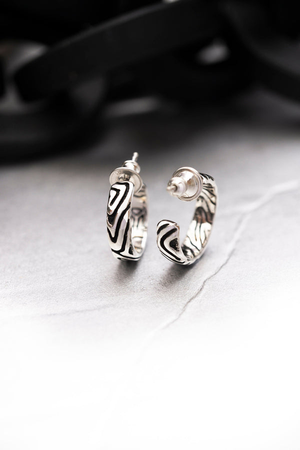 Silver earrings, Silver hoop earrings, Hoop earrings with charm, Statement silver hoops, Thick hoop earrings RIVERHOOP
