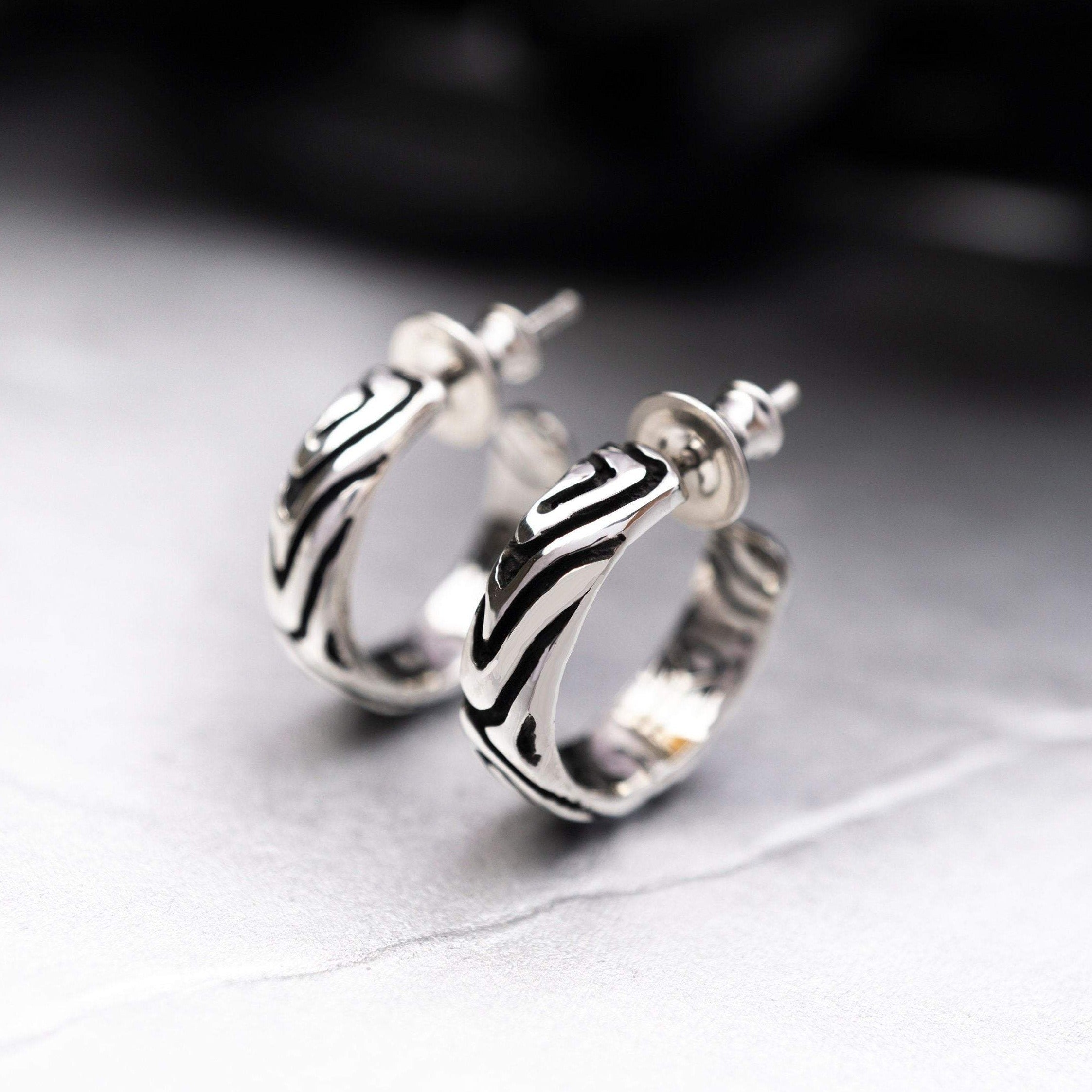 Silver earrings, Silver hoop earrings, Hoop earrings with charm, Statement silver hoops, Thick hoop earrings RIVERHOOP