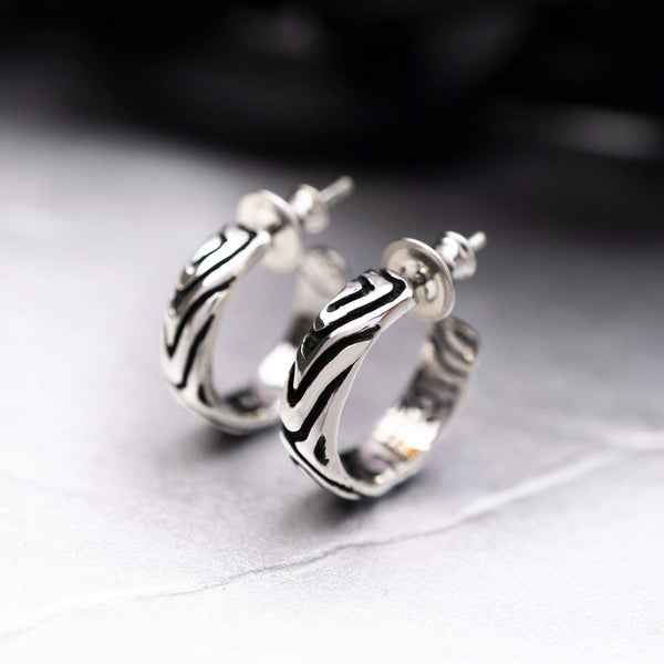 Silver earrings, Silver hoop earrings, Hoop earrings with charm, Statement silver hoops, Thick hoop earrings RIVERHOOP