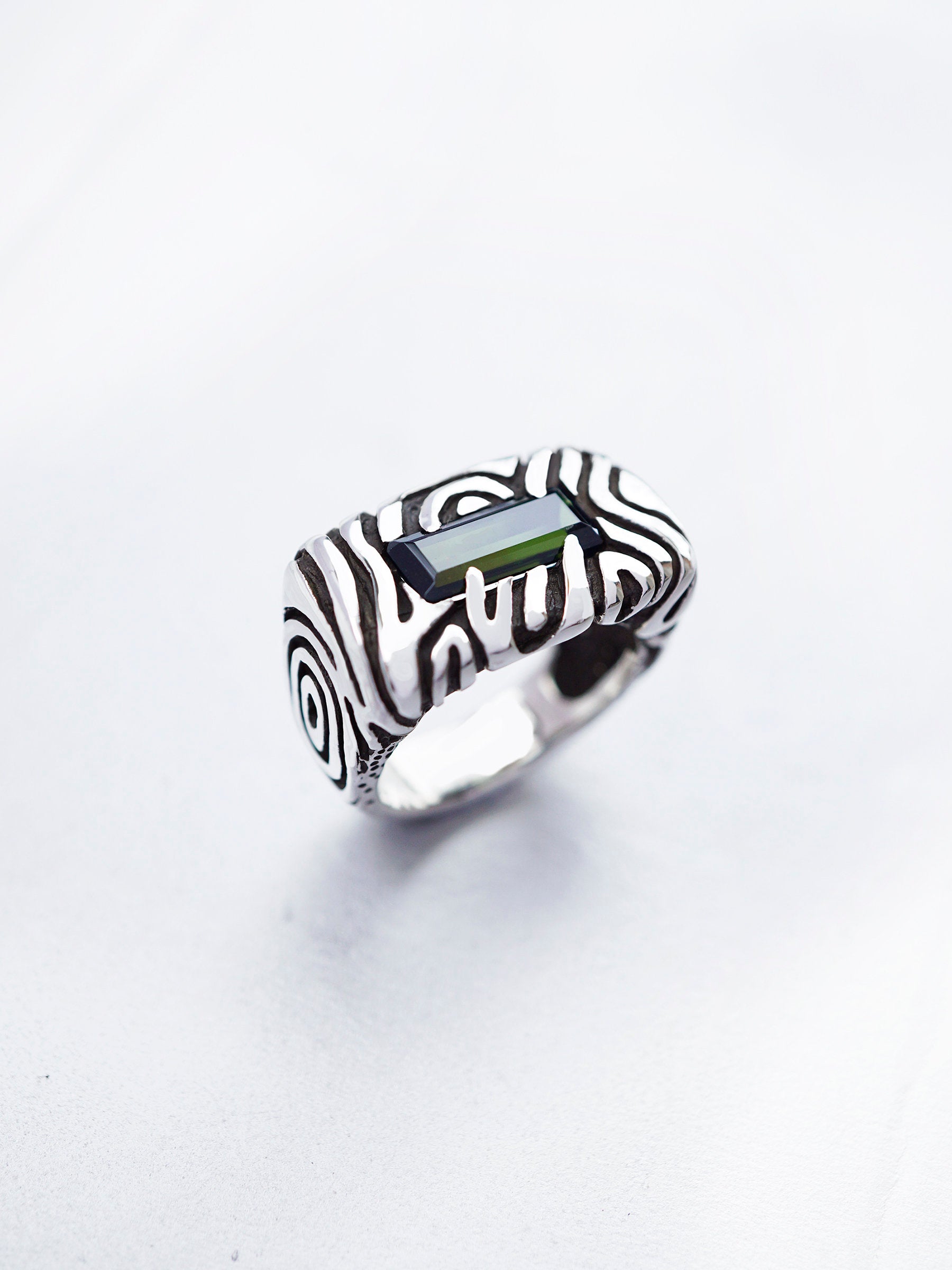 Silver green Tourmaline statement ring, October birthstone - AMAZONIA