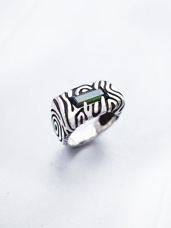 Silver green Tourmaline statement ring, October birthstone - AMAZONIA