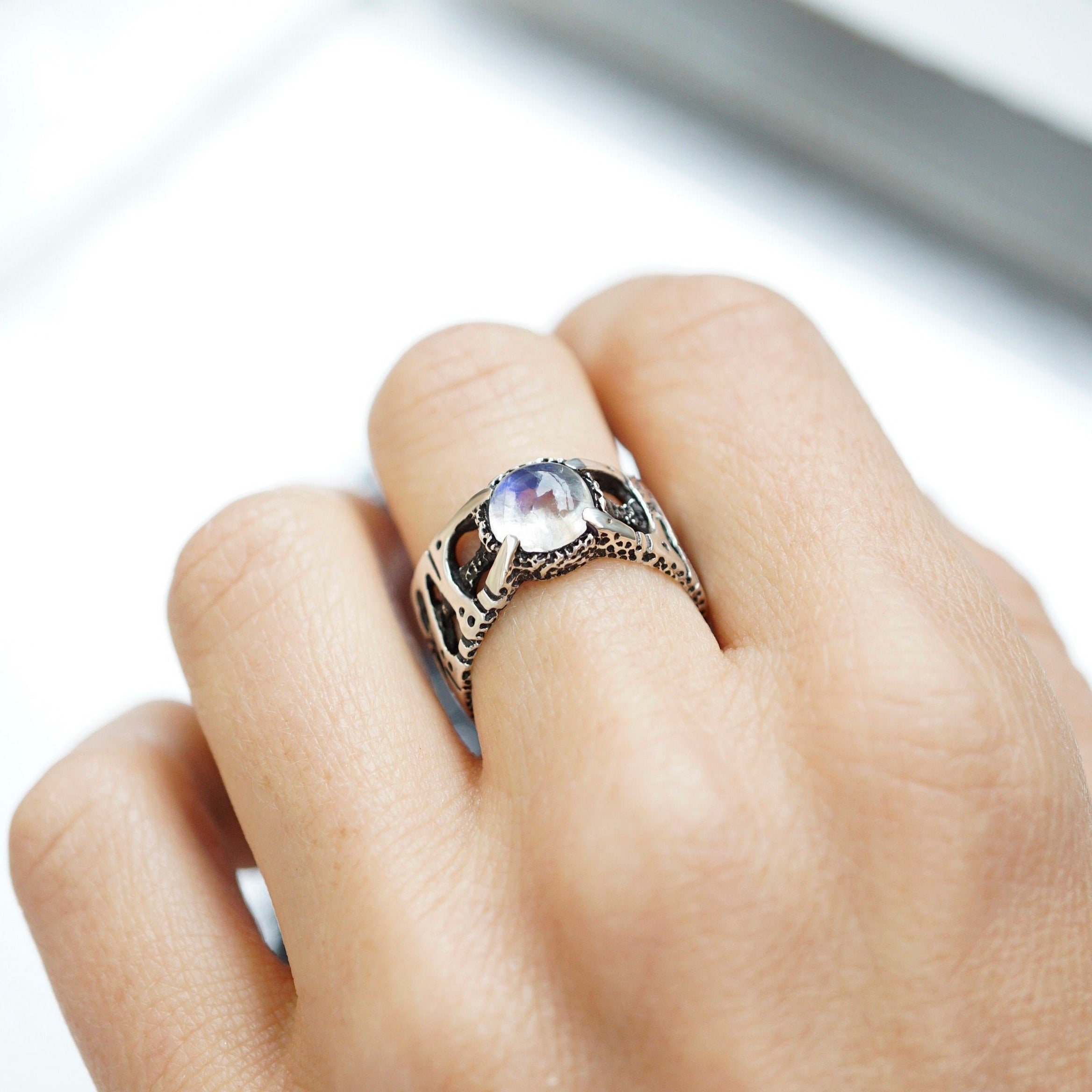 Rainbow Moonstone ring, Gemstone silver ring,  Moonstone signet rings, Statement ring, Gemstone Ring, June Birthstone ring 'SEVENTH'