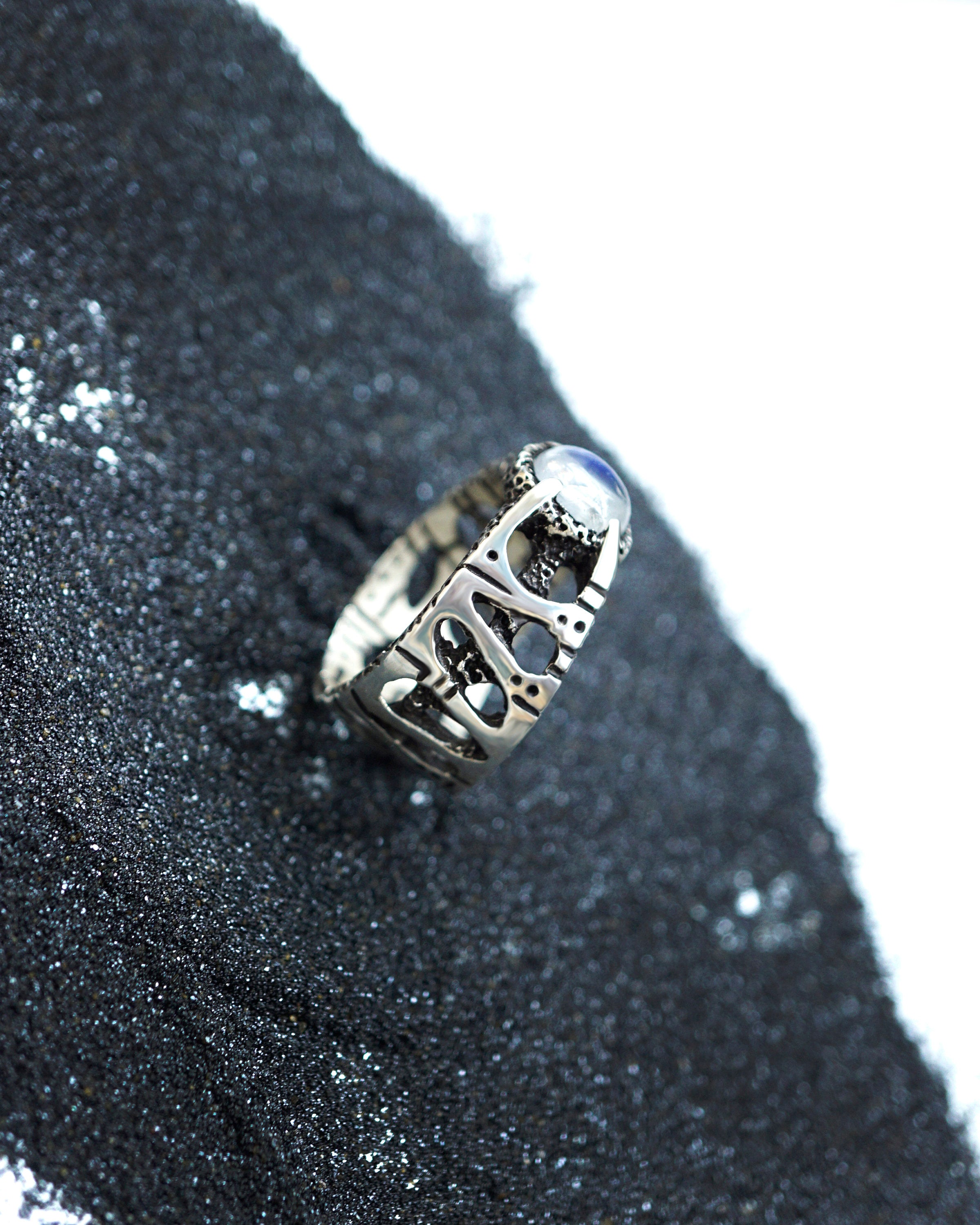 Rainbow Moonstone ring, Gemstone silver ring,  Moonstone signet rings, Statement ring, Gemstone Ring, June Birthstone ring 'SEVENTH'