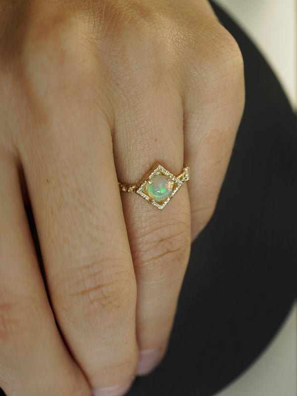 Natural Ethiopian Opal Ring, Gold Opal ring, Opal tiny ring, Fire Opal engagement ring, 14k Yellow Gold ring GOLDEN LAKE