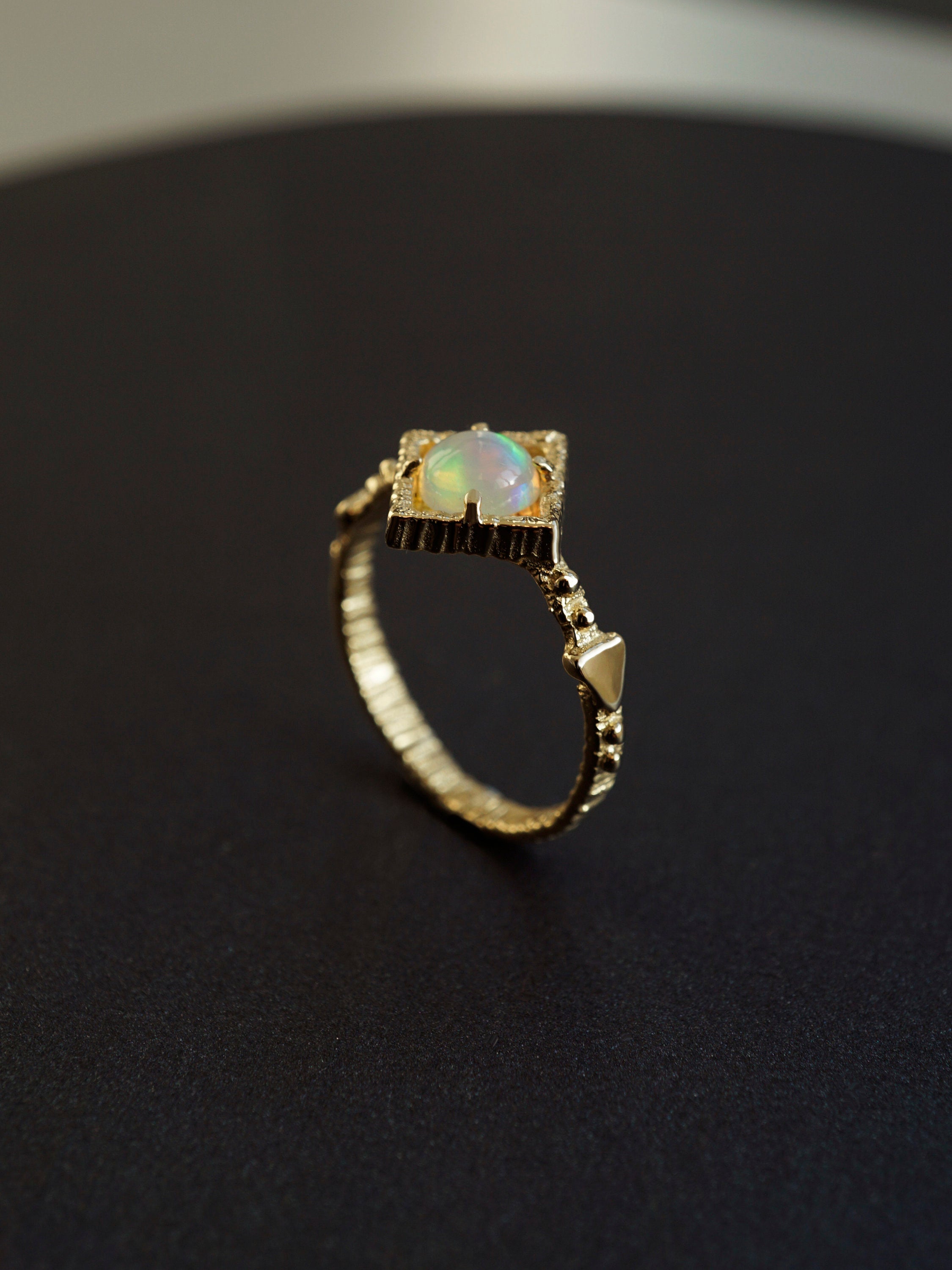 Natural Ethiopian Opal Ring, Gold Opal ring, Opal tiny ring, Fire Opal engagement ring, 14k Yellow Gold ring GOLDEN LAKE