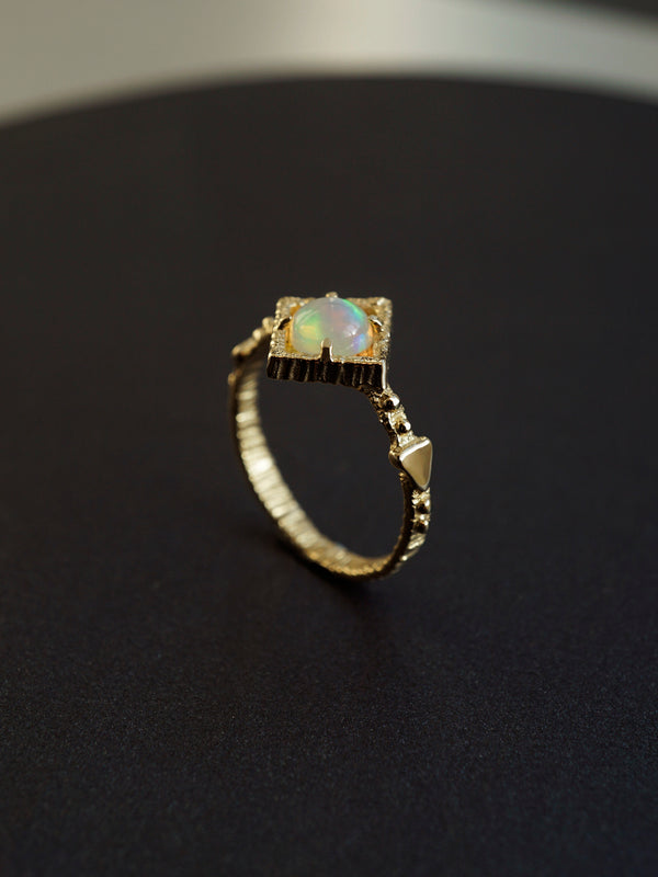 Natural Ethiopian Opal Ring, Gold Opal ring, Opal tiny ring, Fire Opal engagement ring, 14k Yellow Gold ring GOLDEN LAKE