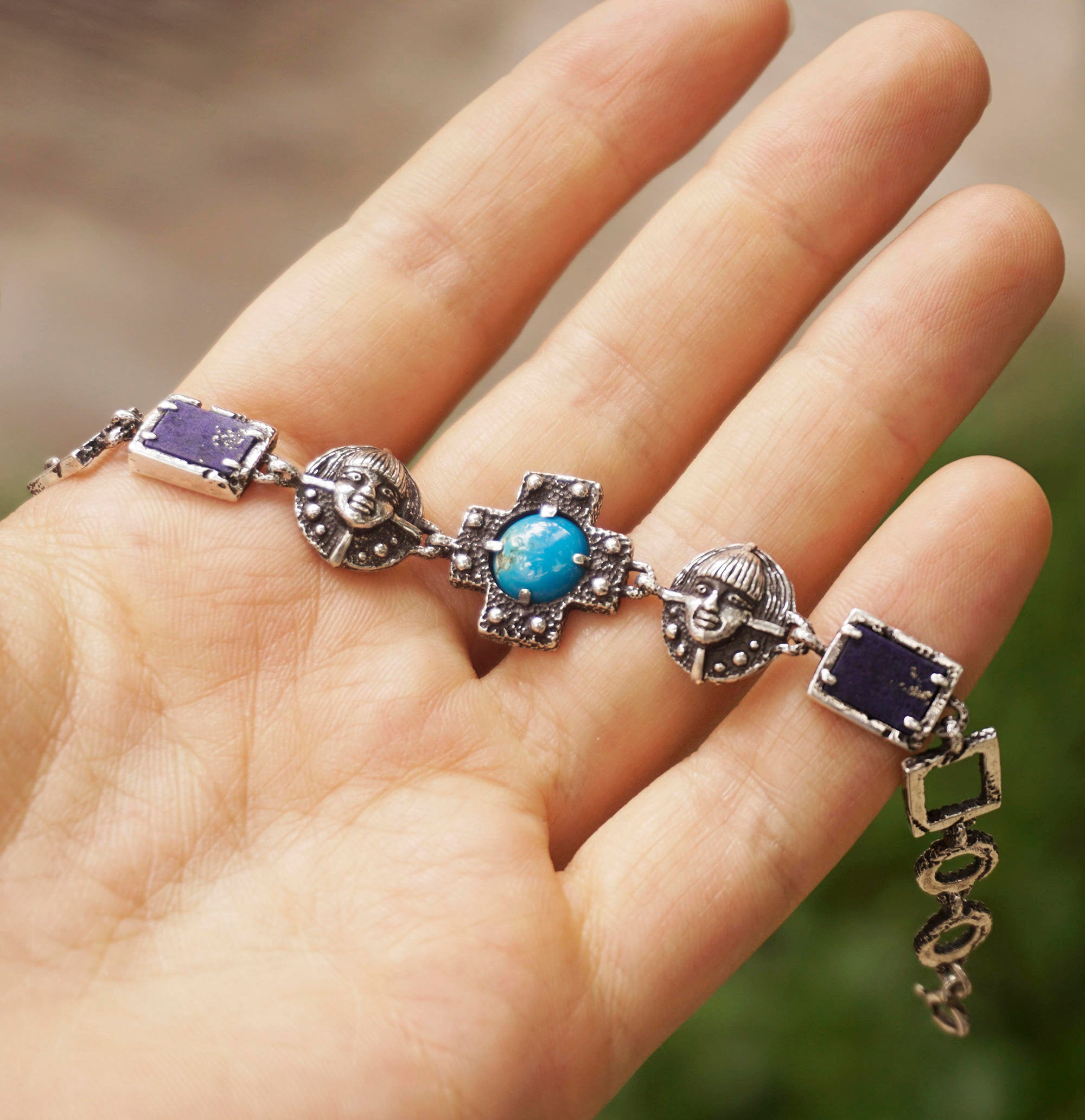 Womens Bracelet with Turquoise and LapisLazuli gemstones - TWINS