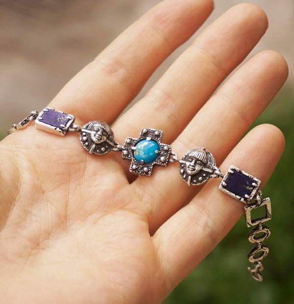 Womens Bracelet with Turquoise and LapisLazuli gemstones - TWINS