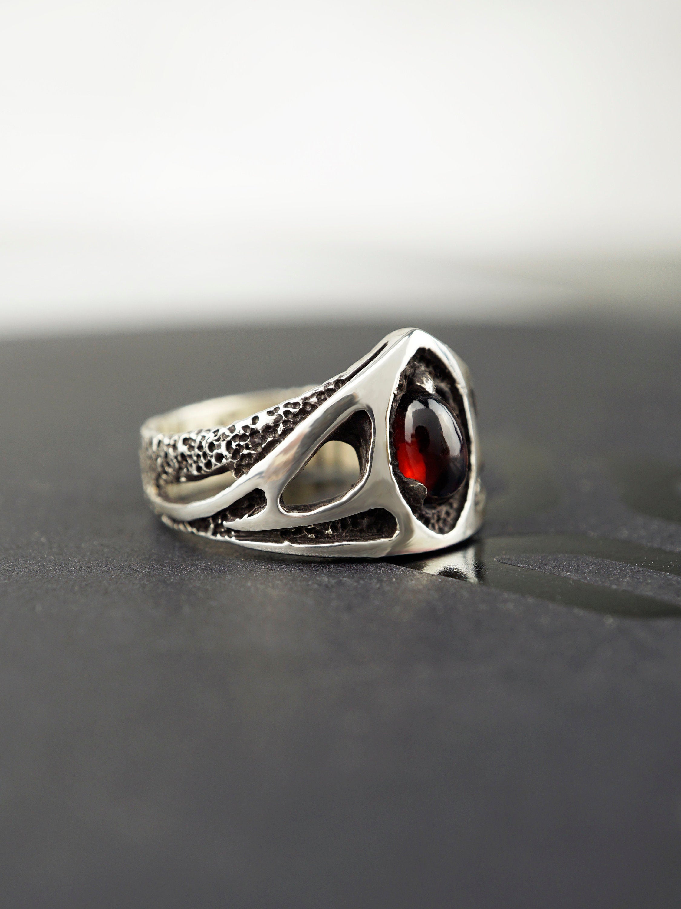 Gothic engagement ring, Alternative engagement ring, Garnet engagement ring, Garnet ring, January birthstone, Unique ring TRINITY
