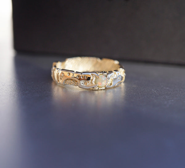 Mens gold ring Cyberpunk ring Opal mens ring 14k Gold ring "UNIT"