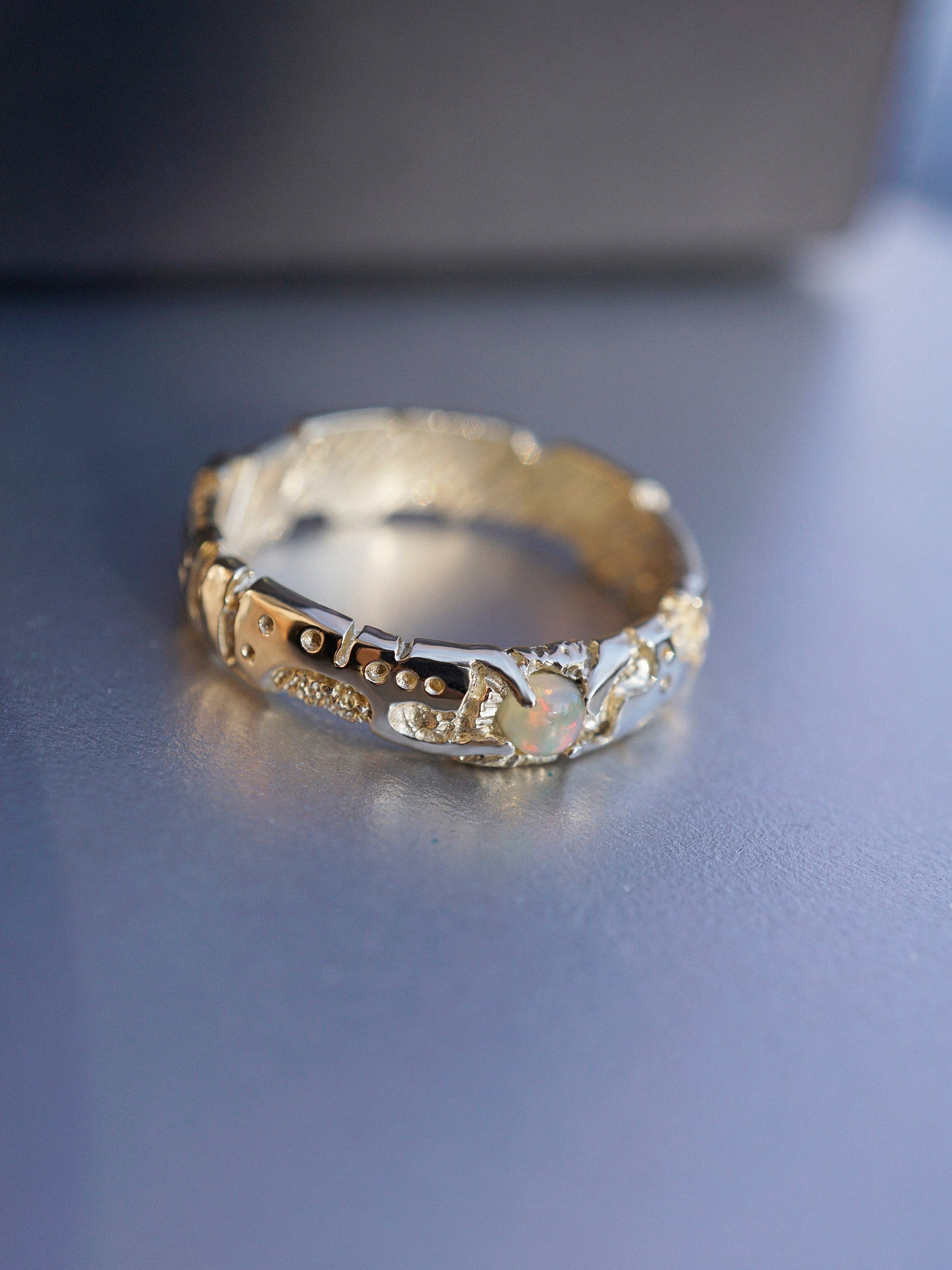 Mens gold ring Cyberpunk ring Opal mens ring 14k Gold ring