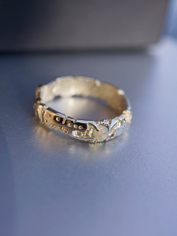 Mens gold ring Cyberpunk ring Opal mens ring 14k Gold ring "UNIT"