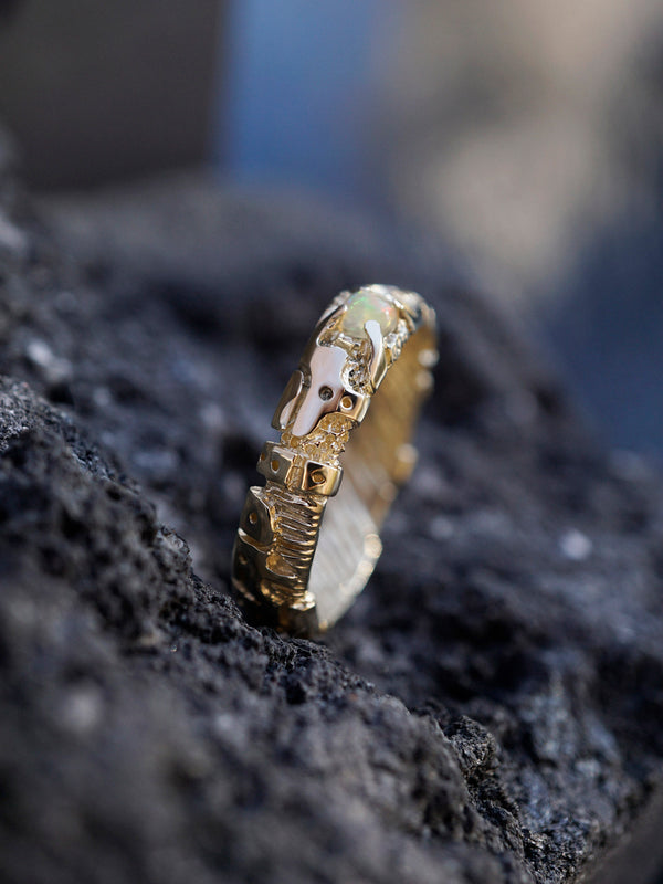 Mens gold ring Cyberpunk ring Opal mens ring 14k Gold ring "UNIT"