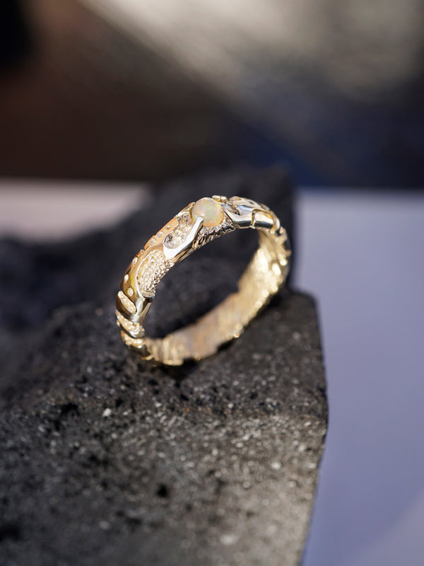 Mens gold ring Cyberpunk ring Opal mens ring 14k Gold ring "UNIT"