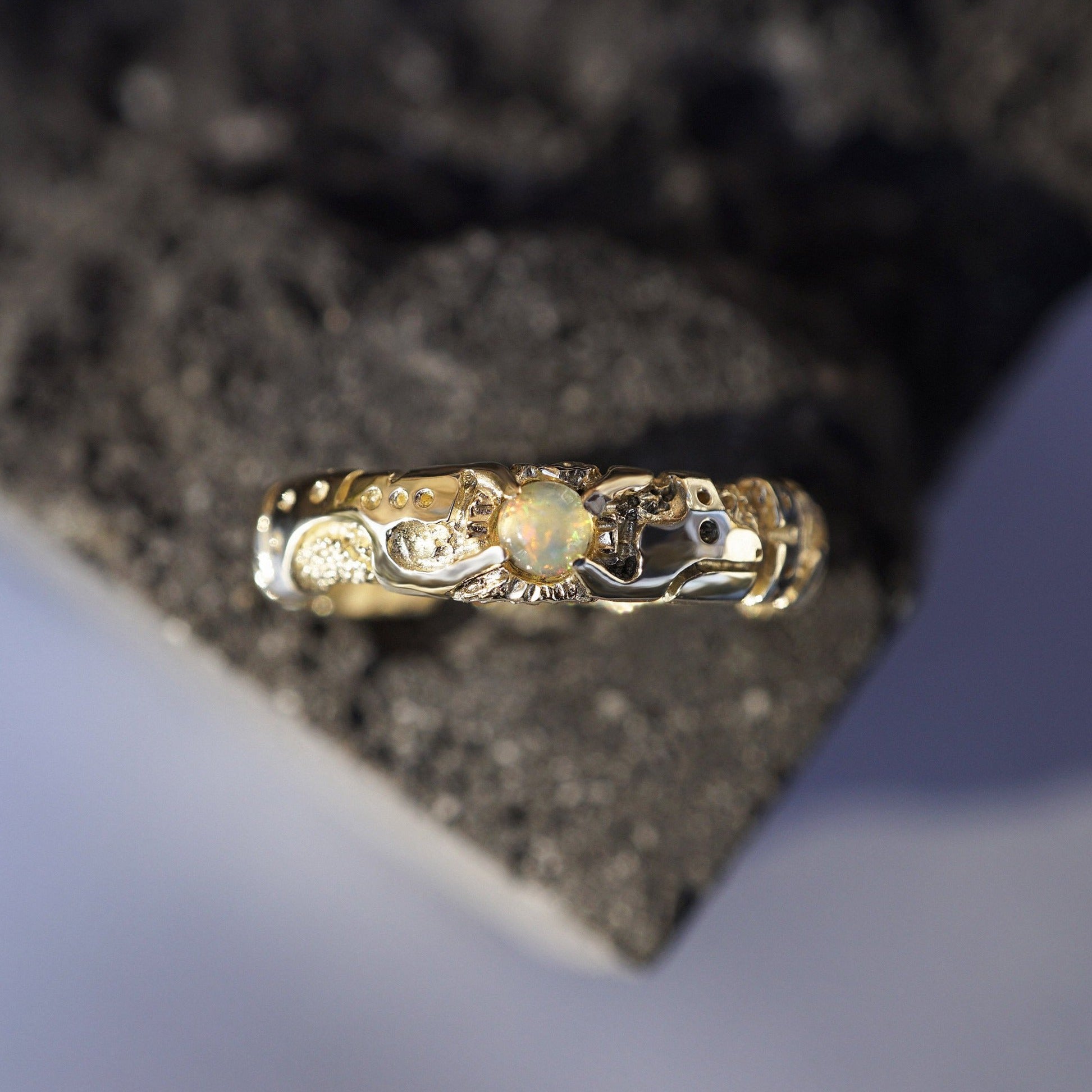 Mens gold ring Cyberpunk ring Opal mens ring 14k Gold ring