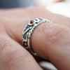 Garnet and Malachite mens silver band ring