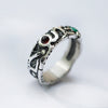 Garnet and Malachite mens silver band ring