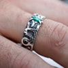Garnet and Malachite mens silver band ring