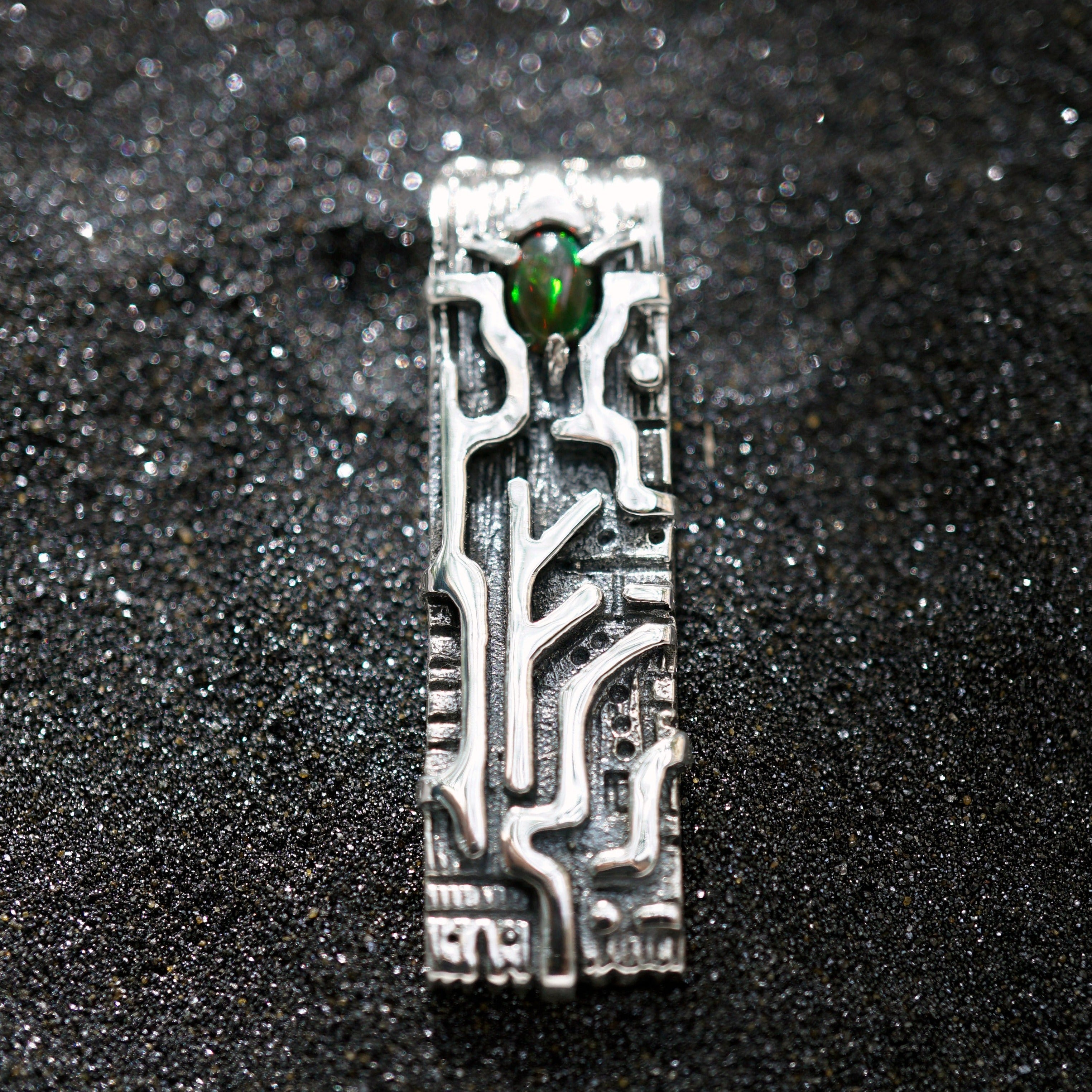 rune pendant opal necklace black opal necklace, black opal pendant , rune fehu,
