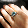 London Blue Topaz engagement ring, sterling silver, unique cyberpunk ring UNA December birthstone
