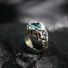 London Blue Topaz engagement ring, sterling silver, unique cyberpunk ring UNA December birthstone, mens silver ring
