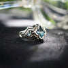 London Blue Topaz engagement ring, sterling silver, unique cyberpunk ring UNA December birthstone